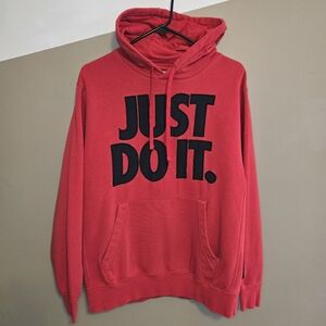 Nike Retro Men's "JUST DO IT" Embroidered Red Hooded Sweatshirt Size Medium